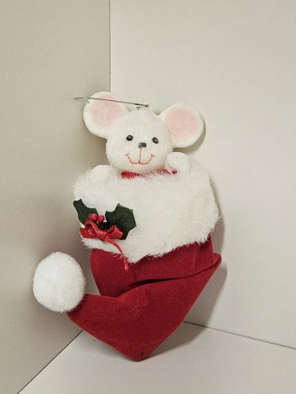 Vintage Flocked Peek A Boo Mouse Ornament vintage charming